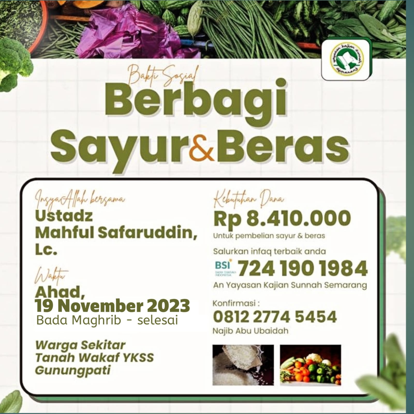 Berbagi Sayur & Beras Rutin Setiap Bulan