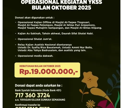 Donasi Kegiatan Operasional Kajian Rutin YKSS Selama Bulan Oktober 2025