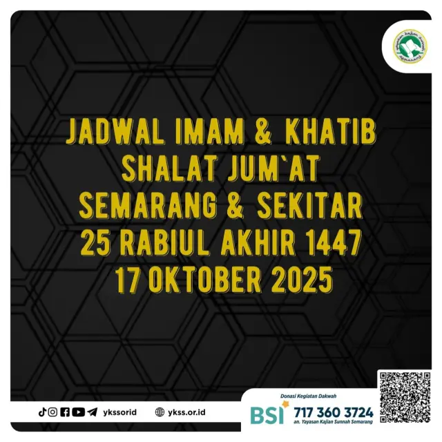 Jadwal Imam dan Khatib Shalat Jum’at Semarang dan Sekitarnya 25 Rabiul Akhir 1447 H / 17 Oktober 2025 M