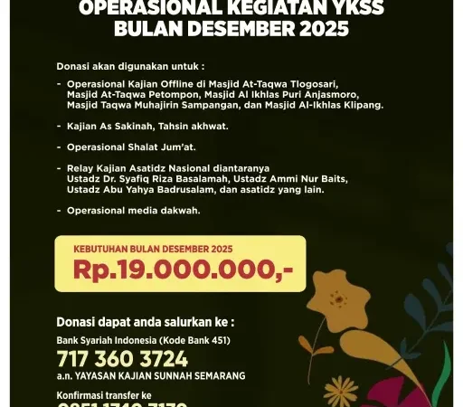Donasi Kegiatan Operasional Kajian Rutin YKSS Selama Bulan Desember 2025