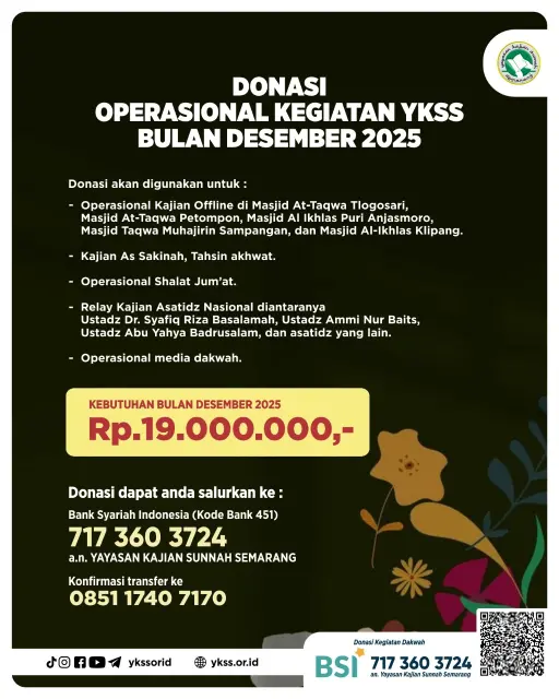 Donasi Kegiatan Operasional Kajian Rutin YKSS Selama Bulan Desember 2025