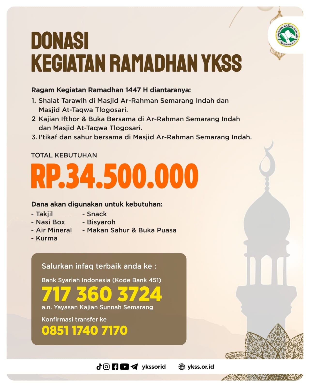 Donasi Kegiatan Ramadhan YKSS Tahun 1447 H Donasi Kegiatan Ramadhan YKSS Tahun 1447 H